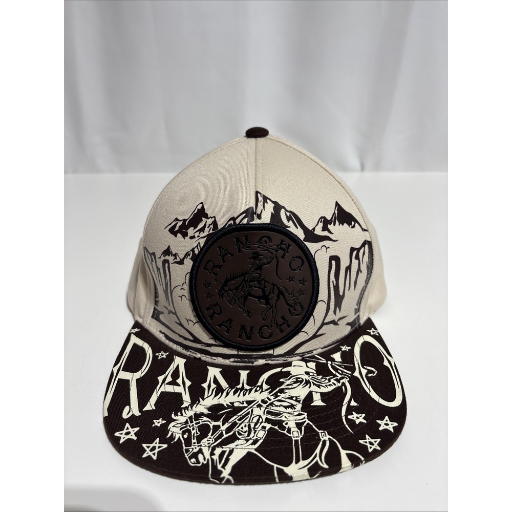 Top Level Rancho Rodeo Cowboy Mens Cream‎ Brown Adjustable Snapback Cap Hat